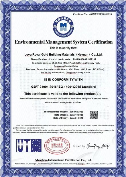 China Luyu Royal Gold Building Materials (Heyuan) Co., Ltd. certification